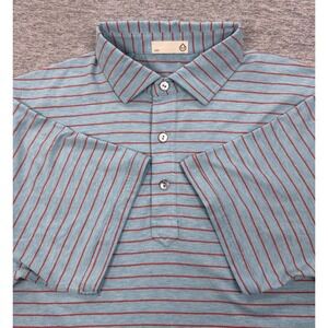 Tasc Polo Shirt Mens Size Medium Blue Striped Stretch Casual Golf Preppy Outdoor